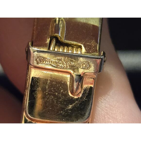 Vintage Whiting & Davis Co Mesh Bags Gold Hinged Bangle Bracelet - Picture 2 of 6